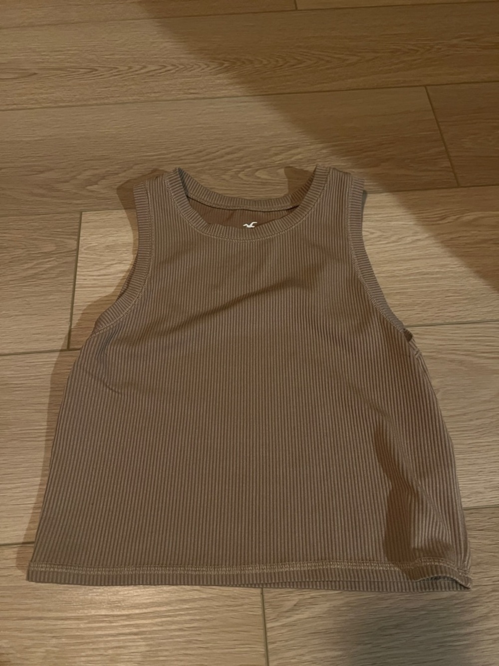 Hollister Ribbed Crewneck Tank Top in Taupe